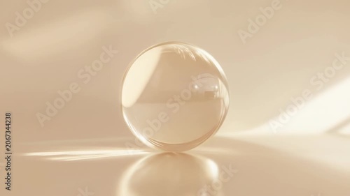 Transparent sphere on light surface illuminated by soft sunlight