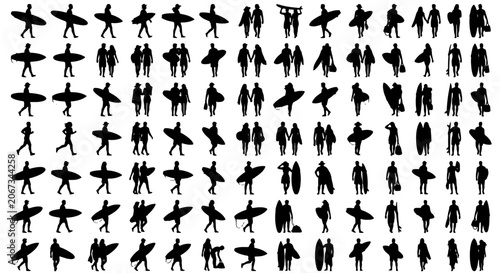 Photography Surfer silhouette collection with 84 vector elements, people carrying surfboards