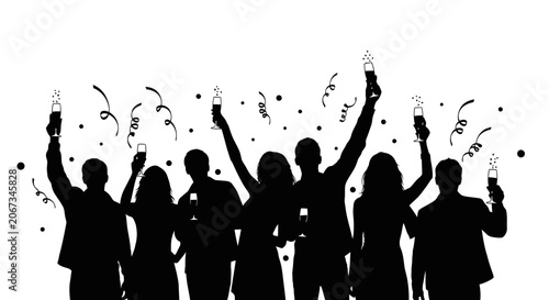 People celebrating with champagne glasses in silhouette