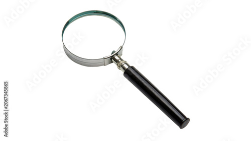 Classic black handle magnifying glass loupe magnifier isolated on a transparent background search tool