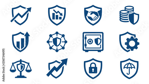 Cuadro en lienzo Set of Business and Financial Security Shield Icons