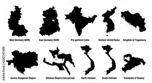 Cuadro en lienzo Historical map silhouettes of former nations, set of 10 vintage country borders,
