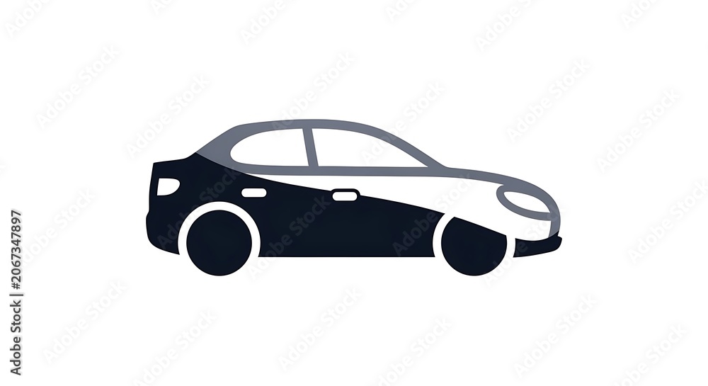 Naklejka premium Simple illustration of a black and white car with a modern design and gray roof