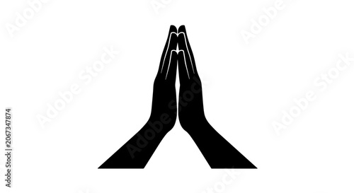 Принти на полотні Minimalist praying hands silhouette vector, black prayer gesture icon on white b