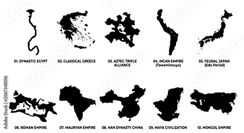 Tableau sur toile Historical world empire maps collection, 10 ancient civilization territory silho