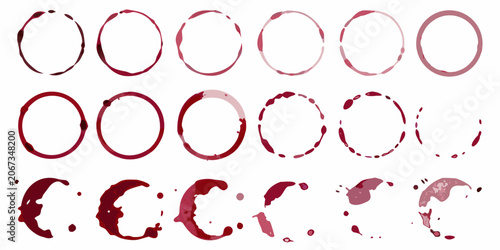 Картината върху платно Circular Wine Stains Collection Isolated On White Background