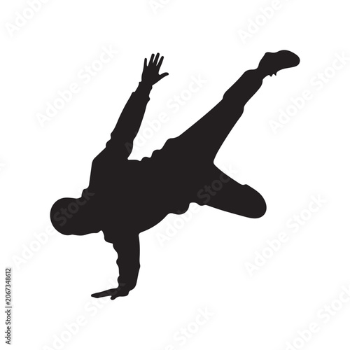 Obraz na plátně Black Silhouettes Breakdancer on a white background