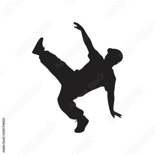 Obraz na plátně Black Silhouettes Breakdancer on a white background