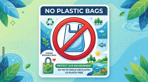 Obraz na płótnie No plastic bags environmental awareness sign