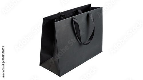 Elegant matte black paper shopping bag isolated on a transparent background commercial retail boutique packaging