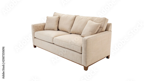 Comfortable modern white fabric sofa couch isolated on a transparent background home living room furniture