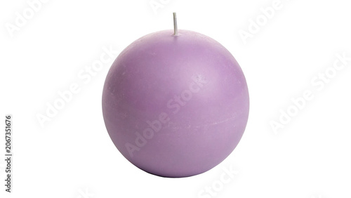 Tableau sur toile Round purple paraffin wax spherical candle home decoration isolated on transpare