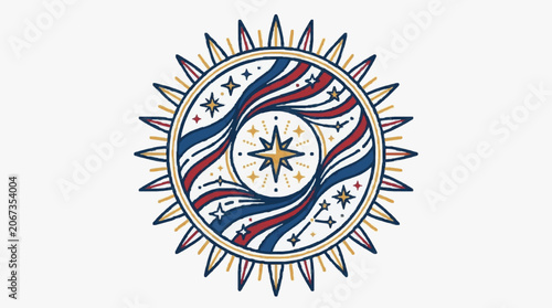 Intricate blue and white star emblem with ornate design.