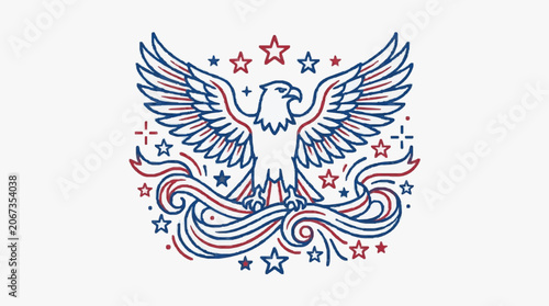 Intricate blue and white filigree eagle emblem design.
