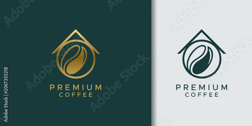 Tableau sur toile Elegant premium coffee house logo design featuring a golden bean within an abstr