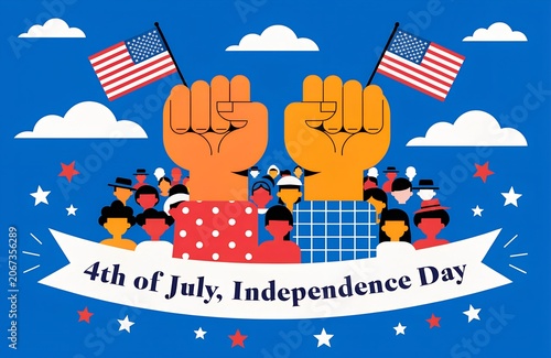 4th of July Independence Day celebration with raised fists
