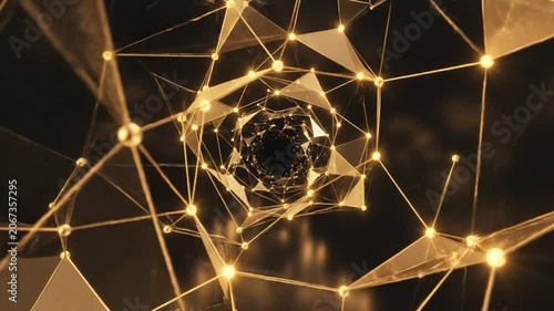Abstract golden geometric network structure on a dark background