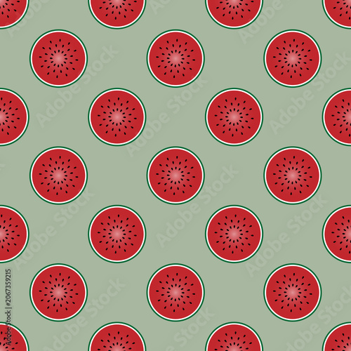 Seamless Watermelon Slice Pattern Background in Sage Green
