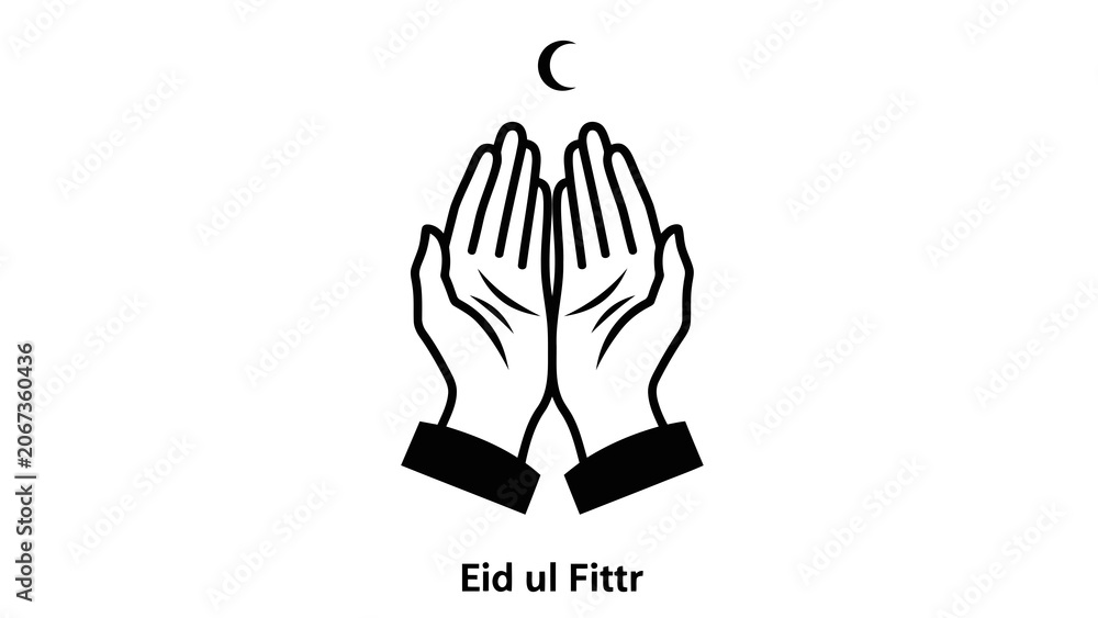 Fototapeta premium Eid ul fitr vector icon featuring hands in prayer with a crescent moon