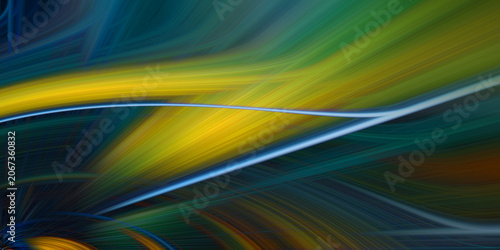 Billede på lærred Abstract dynamic background with swirling fiber optic light trails in neon green yellow and dark blue colors motion blur effect