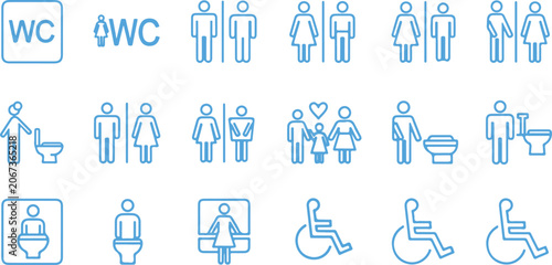 Public restroom and toilet signage collection with accessibility symbols restroom bathroom accessibility wheelchair facilities lavatory handicap collection navigation standard pictogram