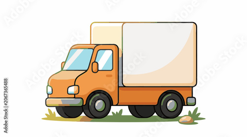 A cartoon orange truck with a large white box on the back