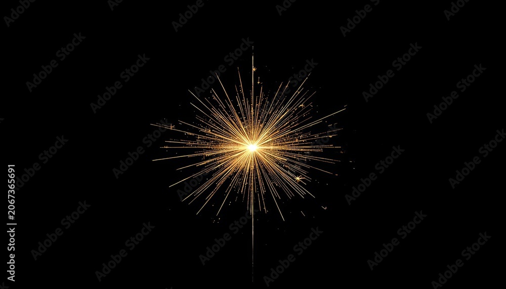 Fototapeta premium Vibrant golden sparkler shining brightly on a dark background with radiant streaks