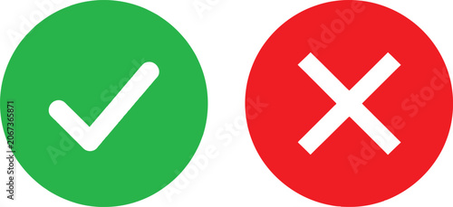 Green check mark and red cross symbol for yes or no, correct or incorrect