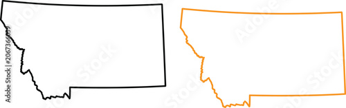 Montana state map outline, black and orange borders
