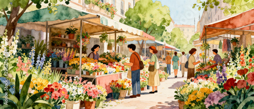 Vintage European Street and Market Watercolor Art