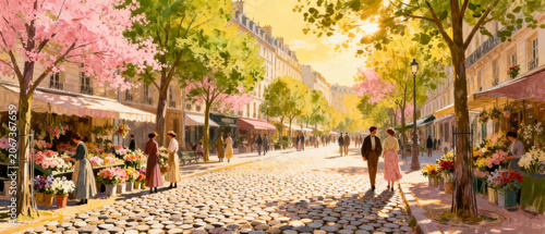 Vintage European Street and Market Watercolor Art