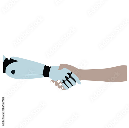 human and robot hands shaking hands
