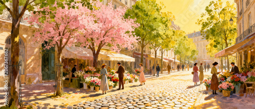 Vintage European Street and Market Watercolor Art