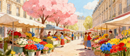 Vintage European Street and Market Watercolor Art