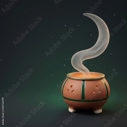 Mysterious glowing cauldron with smoke in a dark, spooky Halloween setting