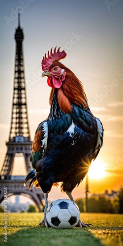 National bird of France gallic rooster with football ball