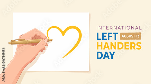 Hand drawing a yellow heart for International Left Handers Day on August 13.