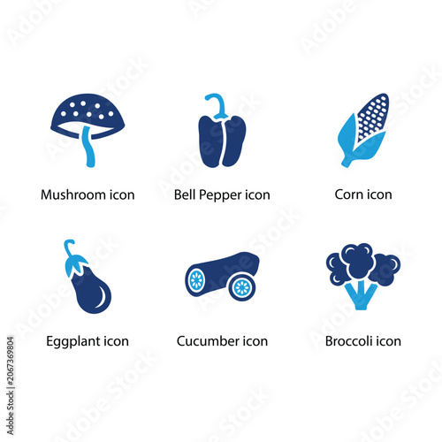 Mushroom, Bell Pepper, Corn, Eggplant, Cucumber, Broccoli, icon