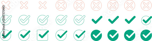 Foto Check mark and cross icon set featuring approval and rejection symbols for validation, verification, success status, error alerts, confirmation and cancel actions