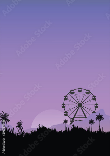 Coachella Style Music Festival Poster Background with Ferris Wheel Silhouette