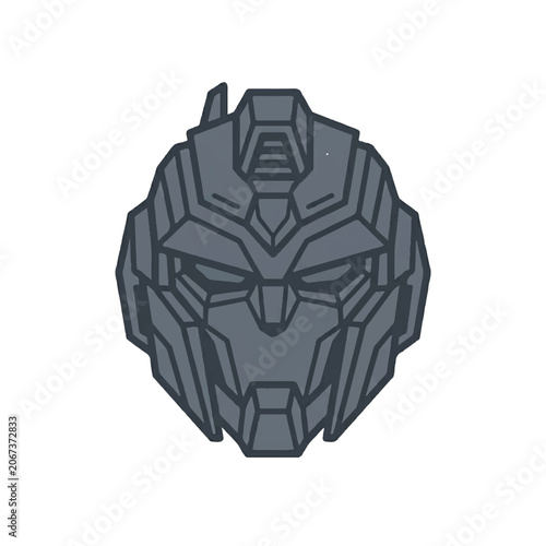 A robotic face illustration depicts a menacing character head