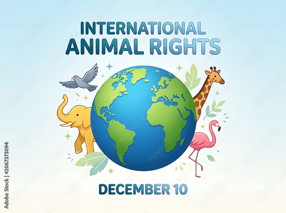 Obraz premium Colorful international animal rights day celebration illustration with globe and animals together