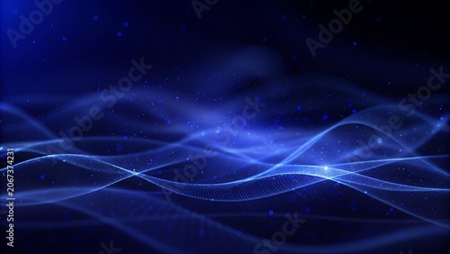 Bilde på lerret Abstract blue flowing wave background with glowing light trails, soft gradient c