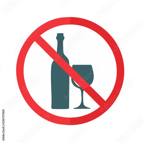 No Alcohol Sign with Bottle and Wine Glass