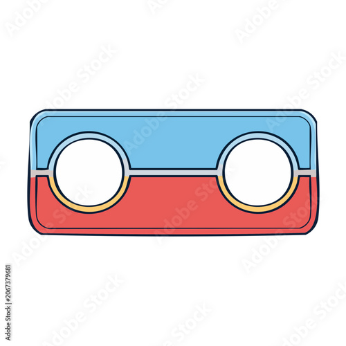 Retro audio cassette icon with blue and red sections