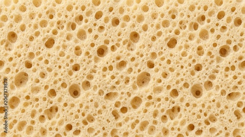 Porous yellow sponge texture background, macro detail of synthetic foam material, abstract organic pattern for cleaning and hygiene concepts