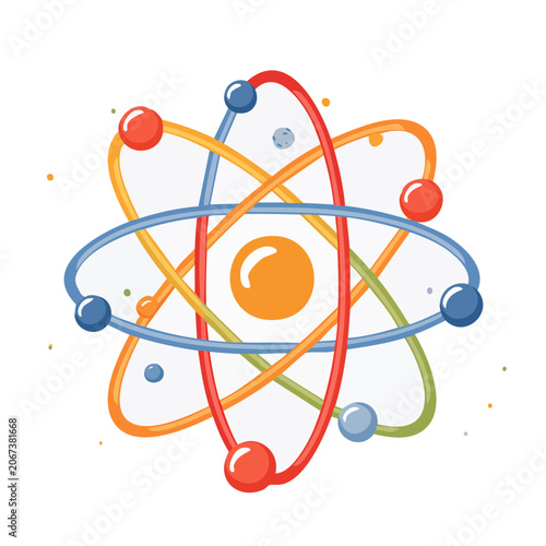 Stylized atom model with orbiting electrons
