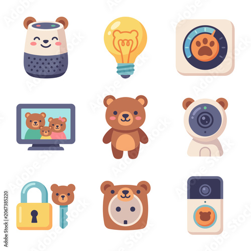 Cute bear icons and symbols collection.