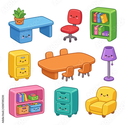 Colorful cartoon furniture for kids room.