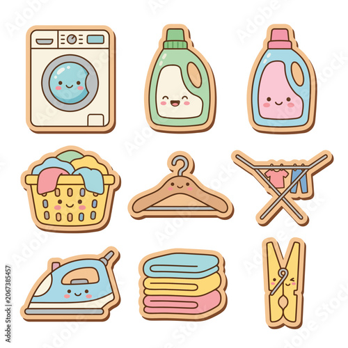 Obraz na płótnie Laundry icons with smiling faces.